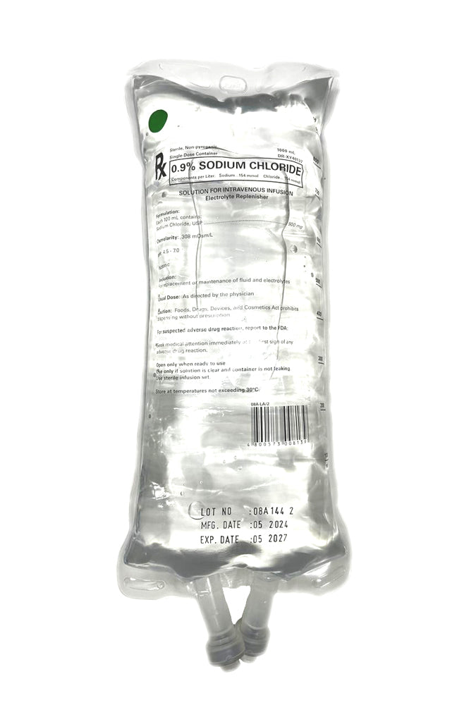 0.9% Sodium Chloride Solution 1000ml PP IV Bag (120 Bags)