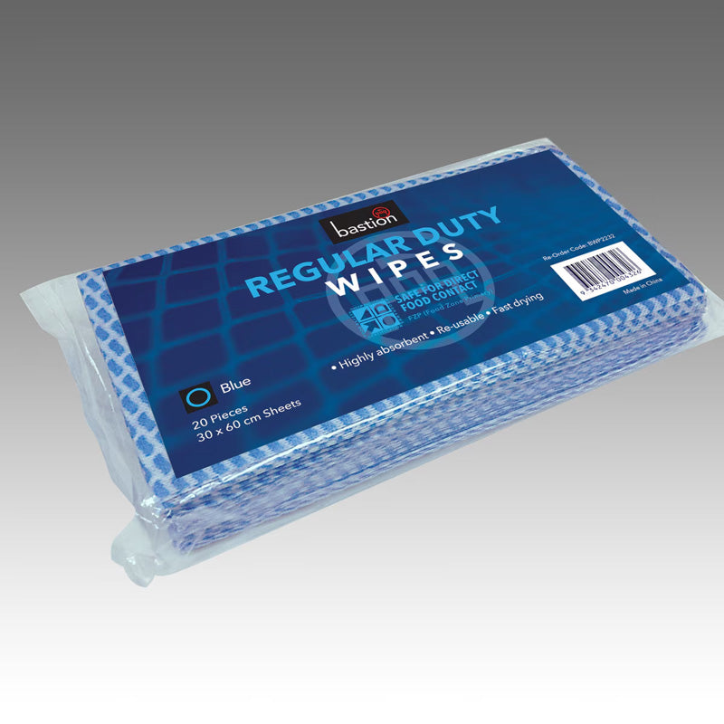 Regular Duty Wipes Pack, 20 Sheets, 30x60cm, Blue - Carton/10 Packs